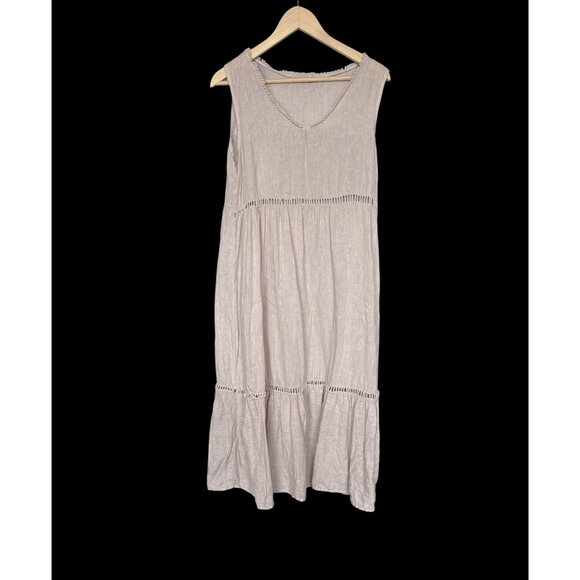 Valentina Naldi Linen dress Midi size Large Lagenlook boho coastal Minimal - Picture 1 of 15